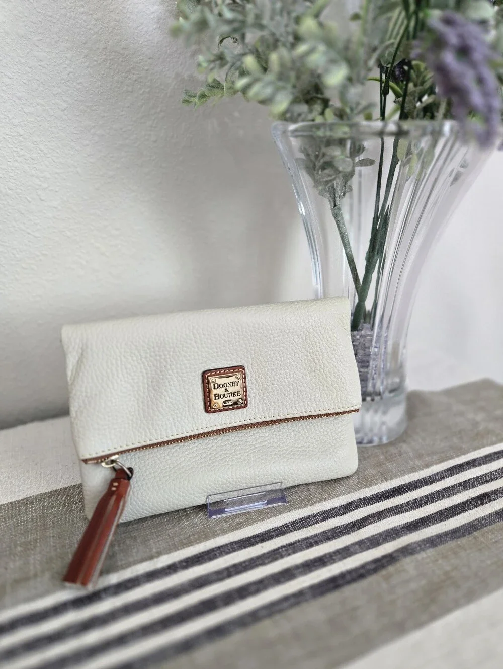 Dooney & Bourke Ivory Fold-Over Pebble Leather Clutch